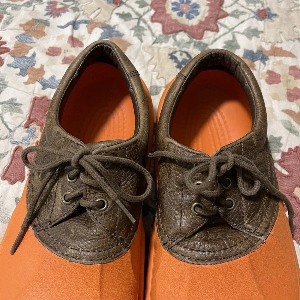 Rare Crocs Axle‎ Islander Boat Shoes Orange Foam Leather Men 10 Women 12 Unisex